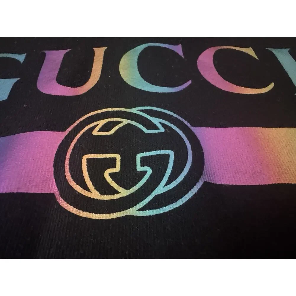 New With Tags Gucci Metallic Logo Print Pullover Black Hoodie Size L $1280.00